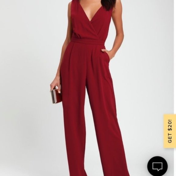 Lulus Pants - NEW Lulu’s Kiska Burgundy Lace Wide Leg Jumpsuit